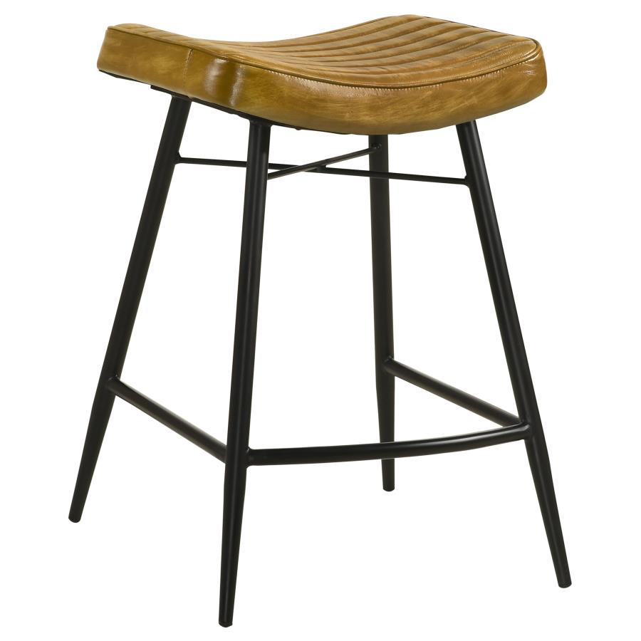Home & Sleep Outlet - Bayu Leather Upholstered Counter Stool Camel (Set of 2)
