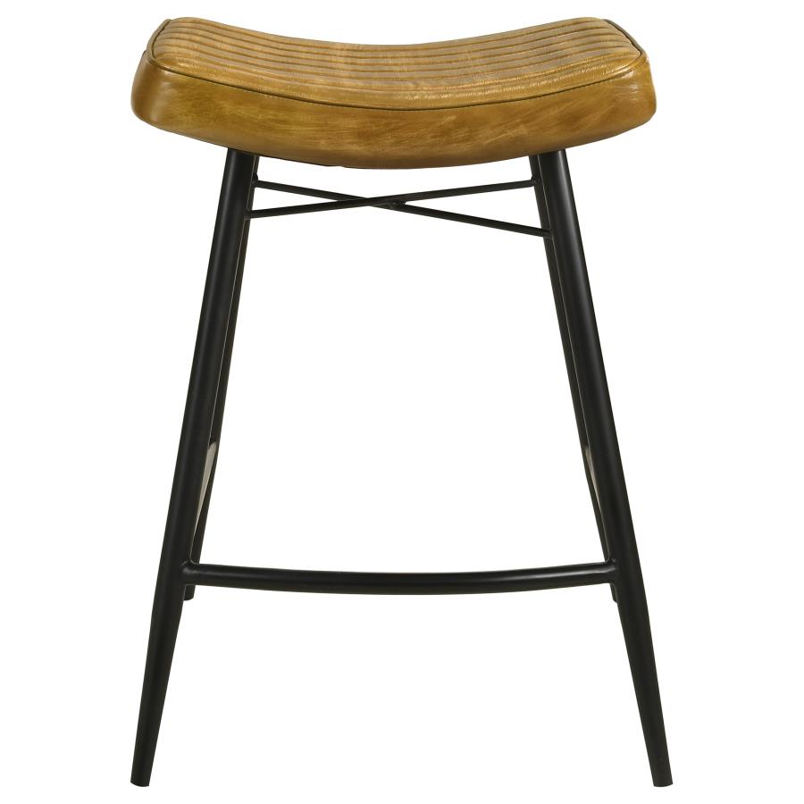 Home & Sleep Outlet - Bayu Leather Upholstered Counter Stool Camel (Set of 2)