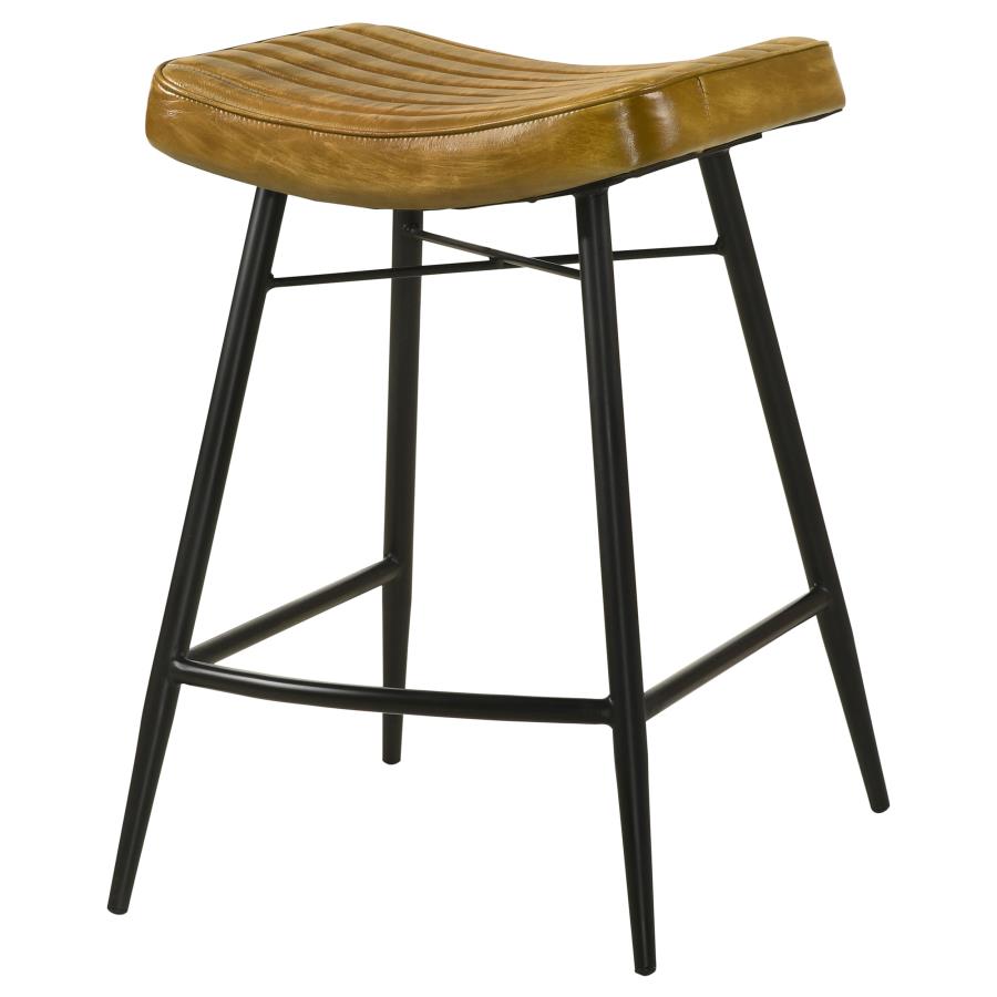 Home & Sleep Outlet - Bayu Leather Upholstered Counter Stool Camel (Set of 2)