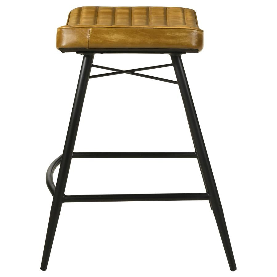 Home & Sleep Outlet - Bayu Leather Upholstered Counter Stool Camel (Set of 2)