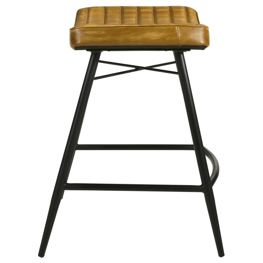 Home & Sleep Outlet - Bayu Leather Upholstered Counter Stool Camel (Set of 2)