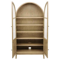 Kailani 4-Door Cane Dining Vitrine Display Cabinet Beige Oak