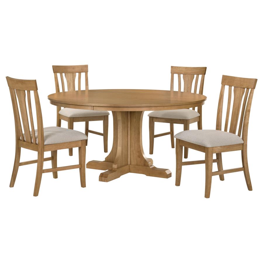 Home & Sleep Outlet - Hartville 5-piece Round Dining Table Set Natural Light Brown
