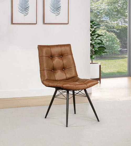 Home & Sleep Outlet - Aiken Faux Leather Upholstered Dining Side Chair Saddle Brown (Set of 4)
