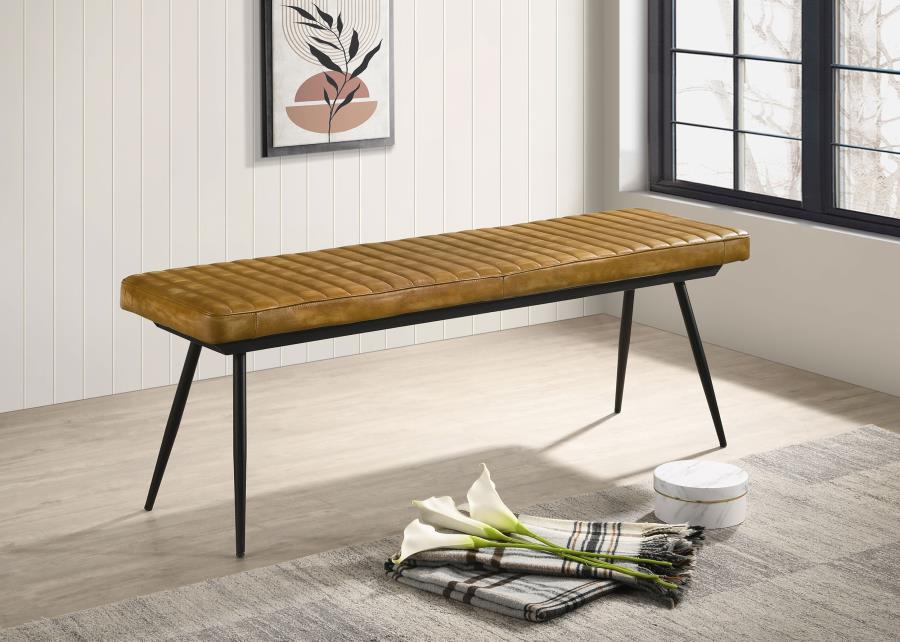 Home & Sleep Outlet - Misty Leather Upholstered Dining Bench Antique Camel