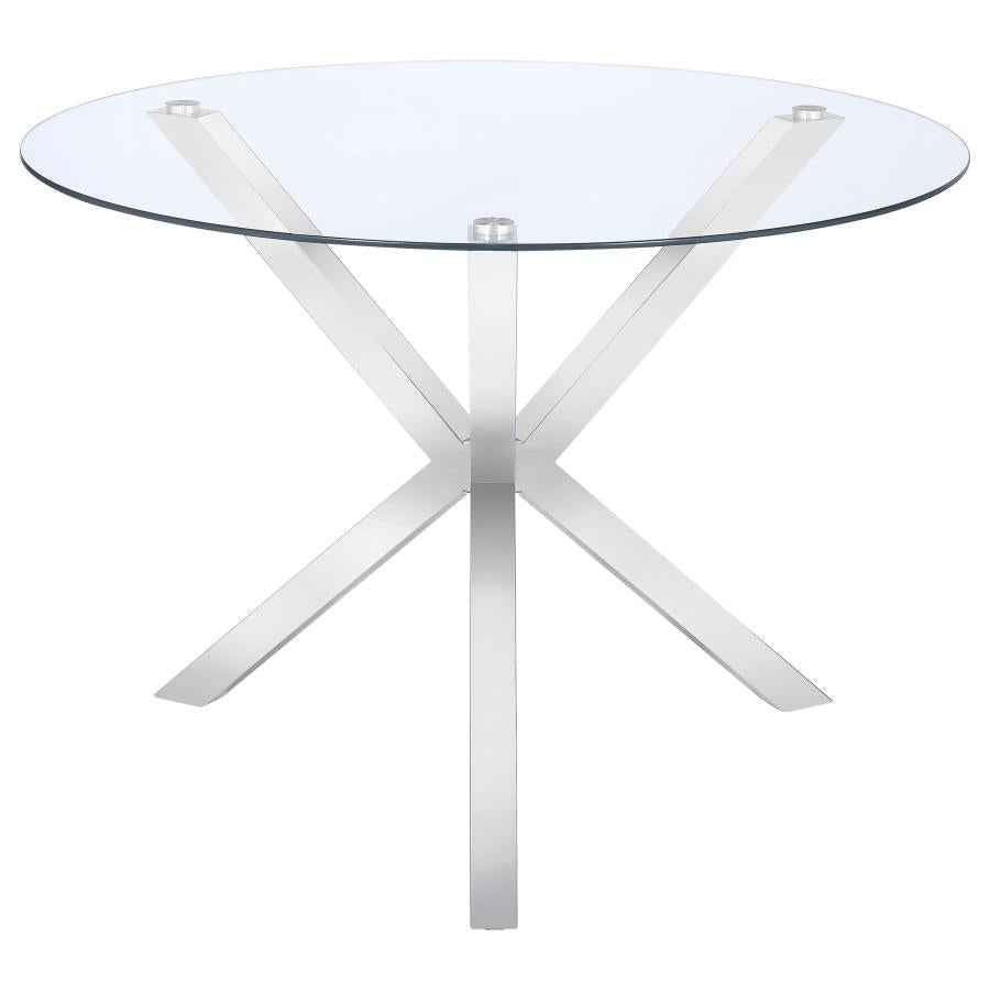 Vance Round 41-inch Glass Top Asterisk Dining Table Chrome