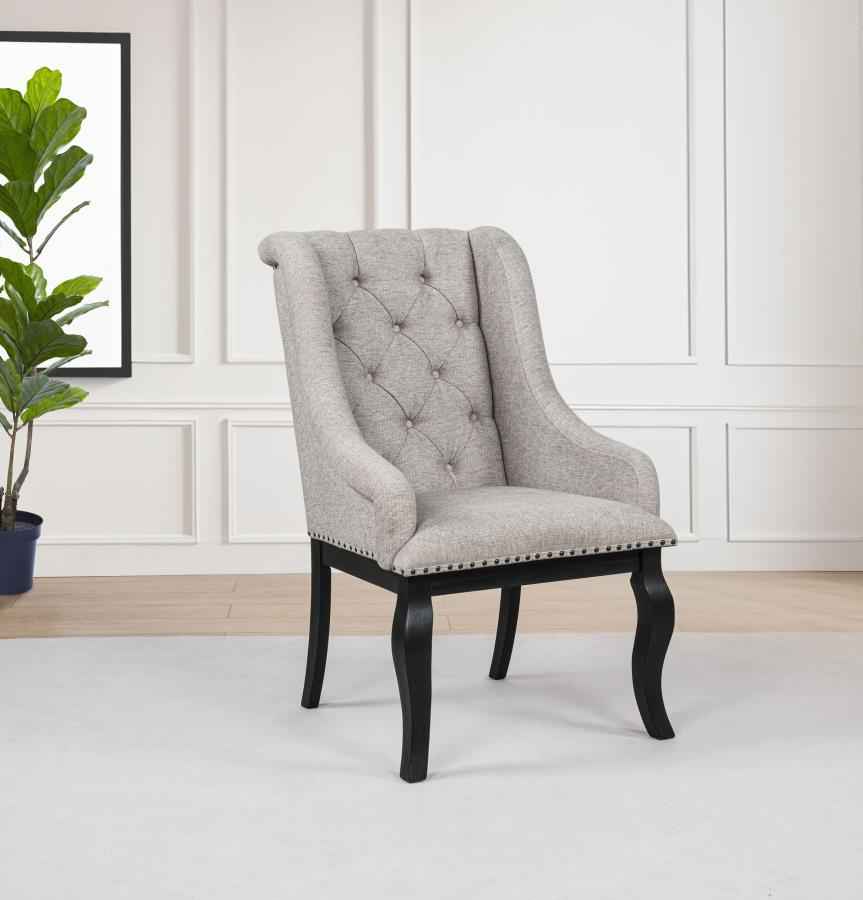 Phelps Upholstered Dining Arm Chair Tan Distressed Noir (Set of 2)