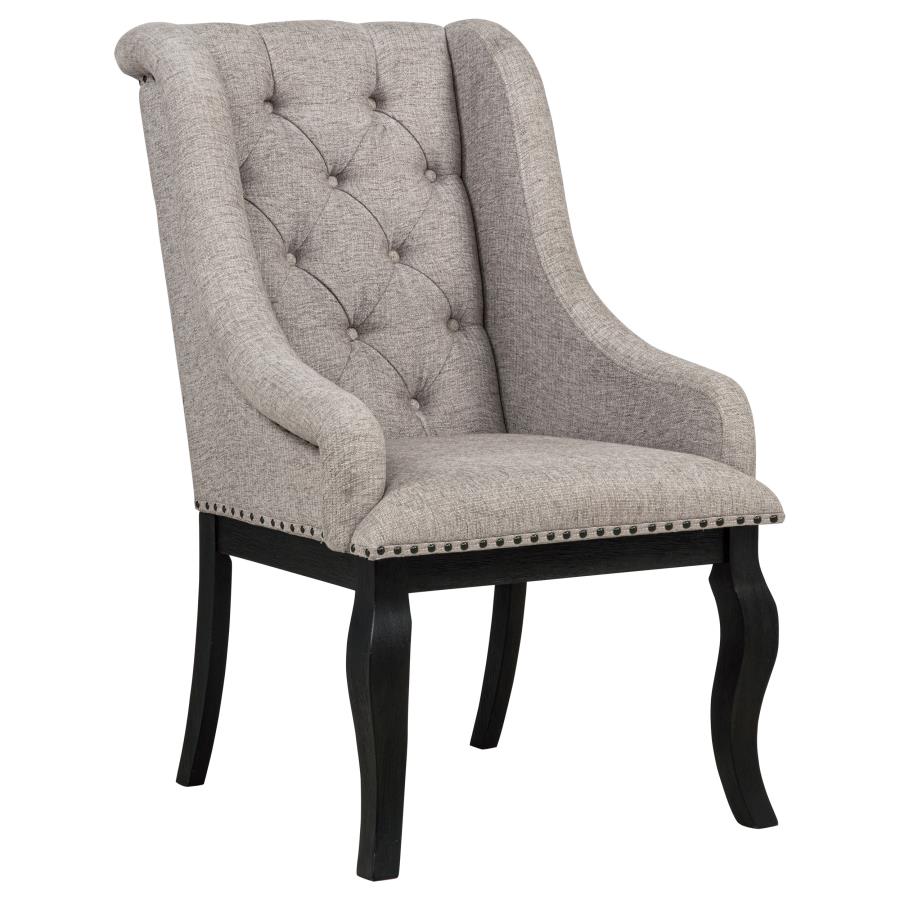 Home & Sleep Outlet - Phelps Upholstered Dining Arm Chair Tan Distressed Noir (Set of 2)