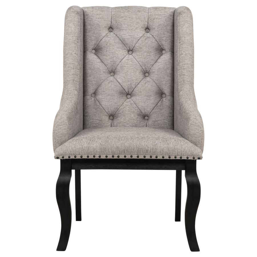 Home & Sleep Outlet - Phelps Upholstered Dining Arm Chair Tan Distressed Noir (Set of 2)