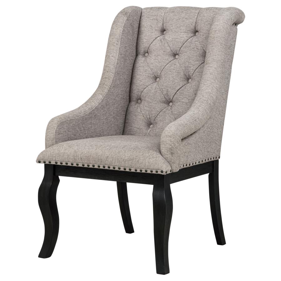 Home & Sleep Outlet - Phelps Upholstered Dining Arm Chair Tan Distressed Noir (Set of 2)