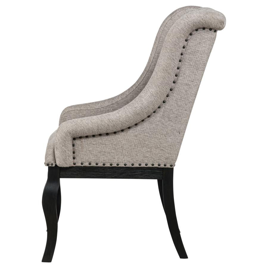 Home & Sleep Outlet - Phelps Upholstered Dining Arm Chair Tan Distressed Noir (Set of 2)