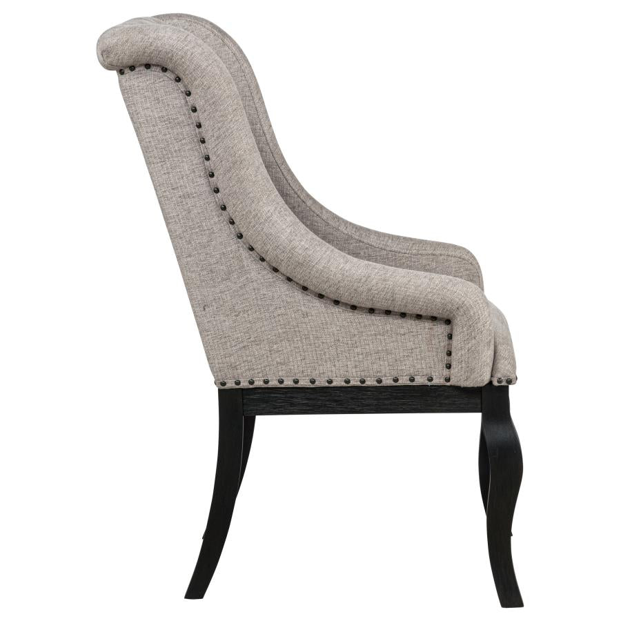 Home & Sleep Outlet - Phelps Upholstered Dining Arm Chair Tan Distressed Noir (Set of 2)