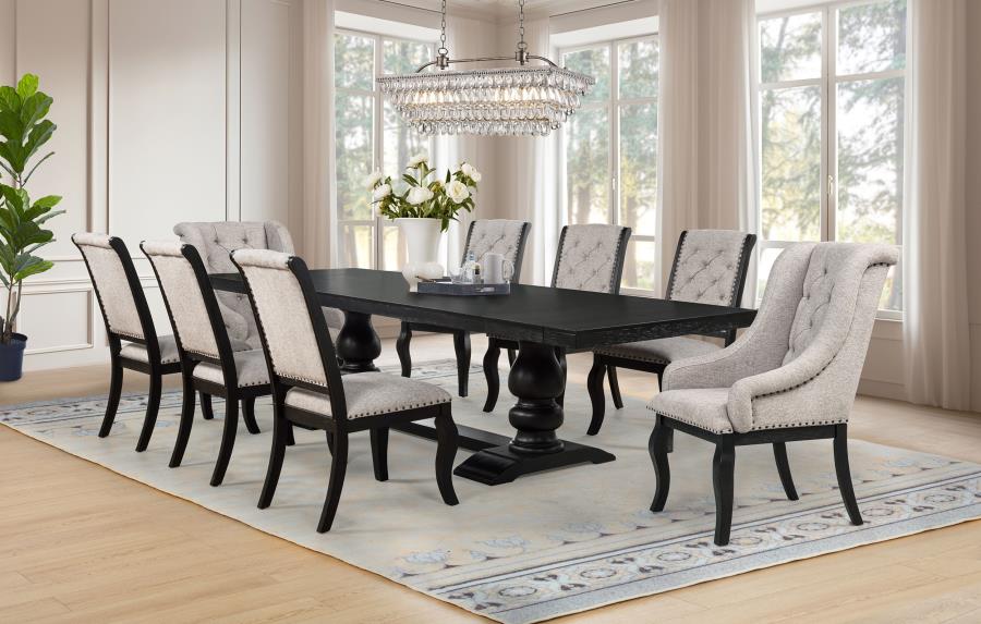 Home & Sleep Outlet - Phelps Upholstered Dining Arm Chair Tan Distressed Noir (Set of 2)