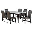 Averill 7-piece White Marble Top Dining Set Dark Grey and Coffee Bean