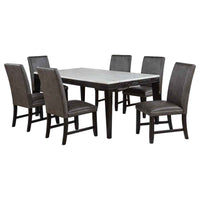 Averill 7-piece White Marble Top Dining Set Dark Grey and Coffee Bean
