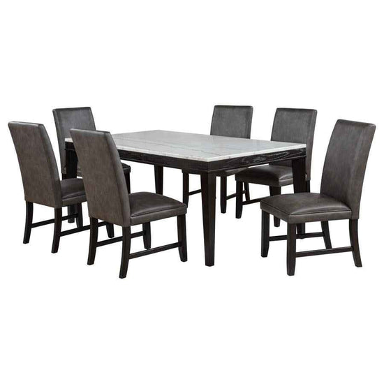Averill 7-piece White Marble Top Dining Set Dark Grey and Coffee Bean