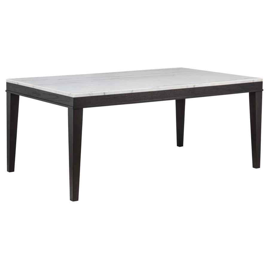 Averill 7-piece White Marble Top Dining Set Dark Grey and Coffee Bean