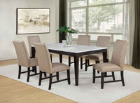 Averill 7-piece White Marble Top Dining Set Tan and Coffee Bean