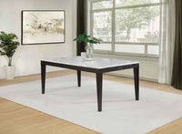 Averill 72-inch Rectangular White Marble Top Dining Table Coffee Bean