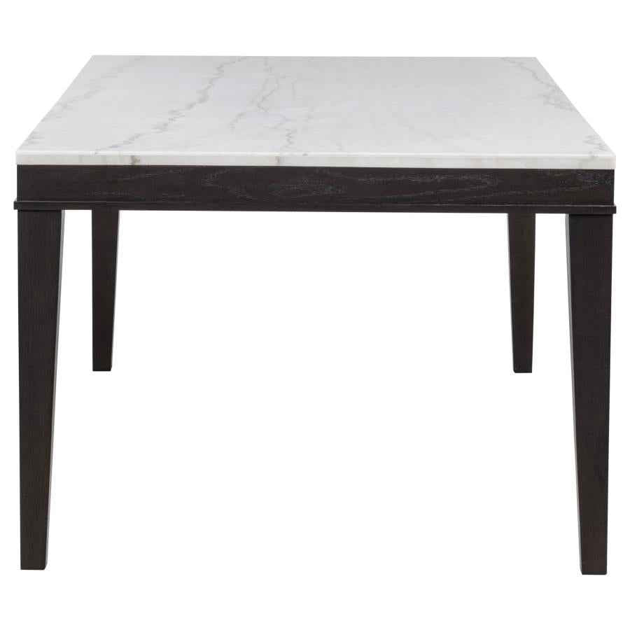 Averill 72-inch Rectangular White Marble Top Dining Table Coffee Bean