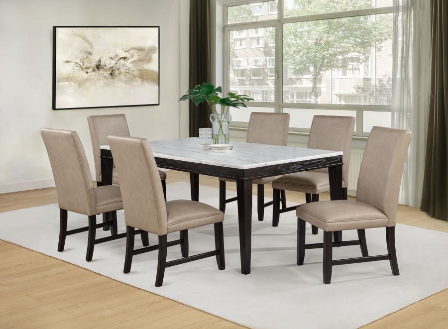 Home & Sleep Outlet - Averill 72-inch Rectangular White Marble Top Dining Table Coffee Bean