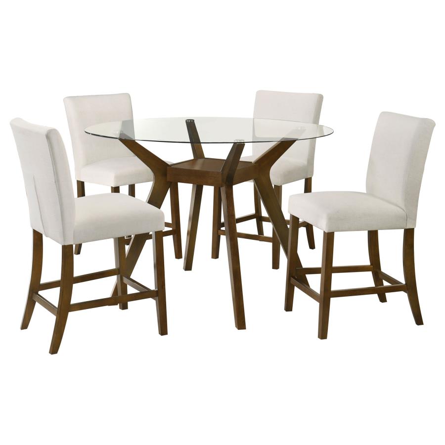 Home & Sleep Outlet - Paxton 5-piece Round Glass Top Counter Height Dining Set Beige
