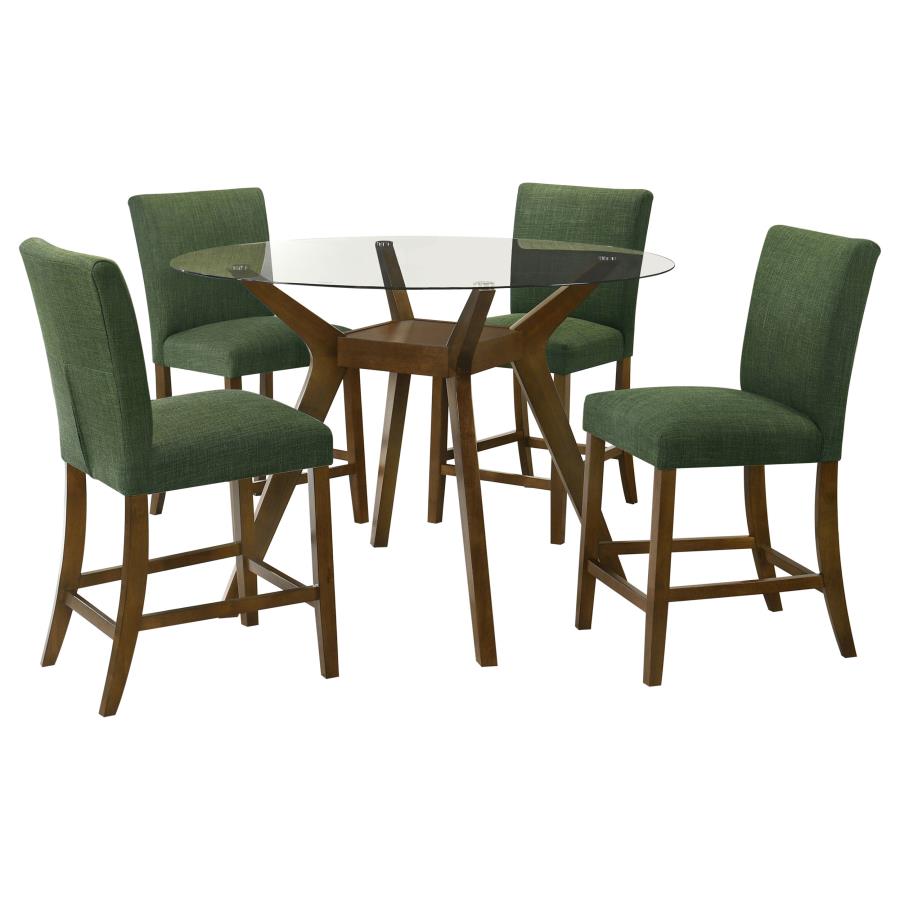 Home & Sleep Outlet - Paxton 5-piece Round Glass Top Counter Height Dining Set Green
