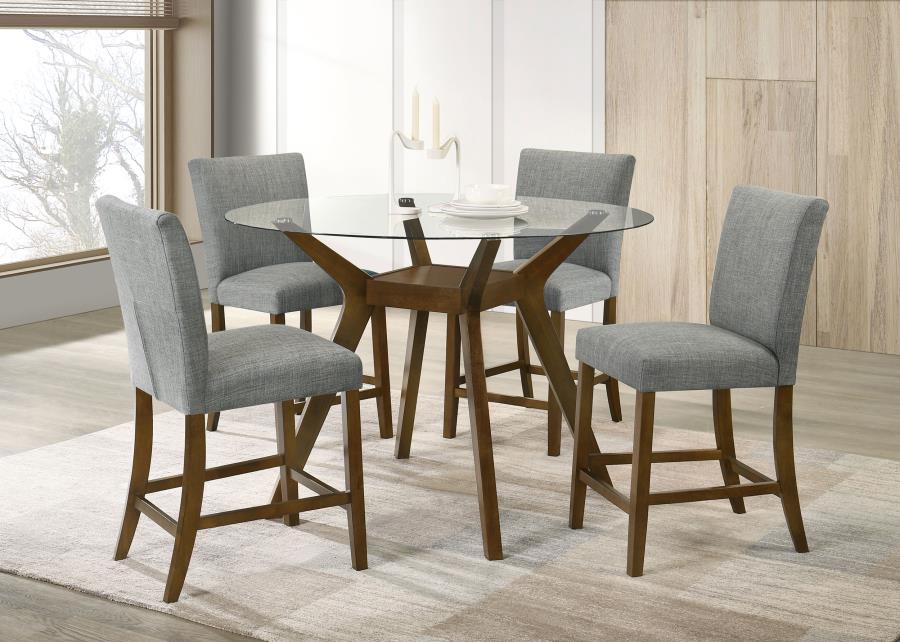 Home & Sleep Outlet - Paxton 5-piece Round Glass Top Counter Height Dining Set Grey