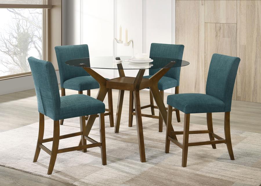 Home & Sleep Outlet - Paxton 5-piece Round Glass Top Counter Height Dining Set Teal Blue