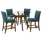 Home & Sleep Outlet - Paxton 5-piece Round Glass Top Counter Height Dining Set Teal Blue