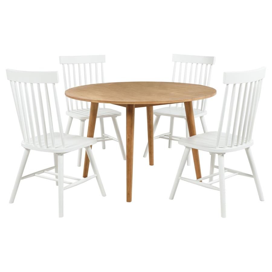 Home & Sleep Outlet - Andrews 5-piece Round Dining Table Set Light Ash and White