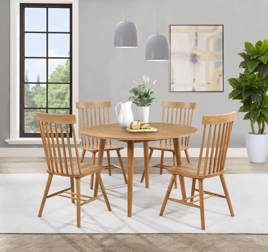 Home & Sleep Outlet - Andrews 5-piece Round Wood Dining Room Table Set Light Ash