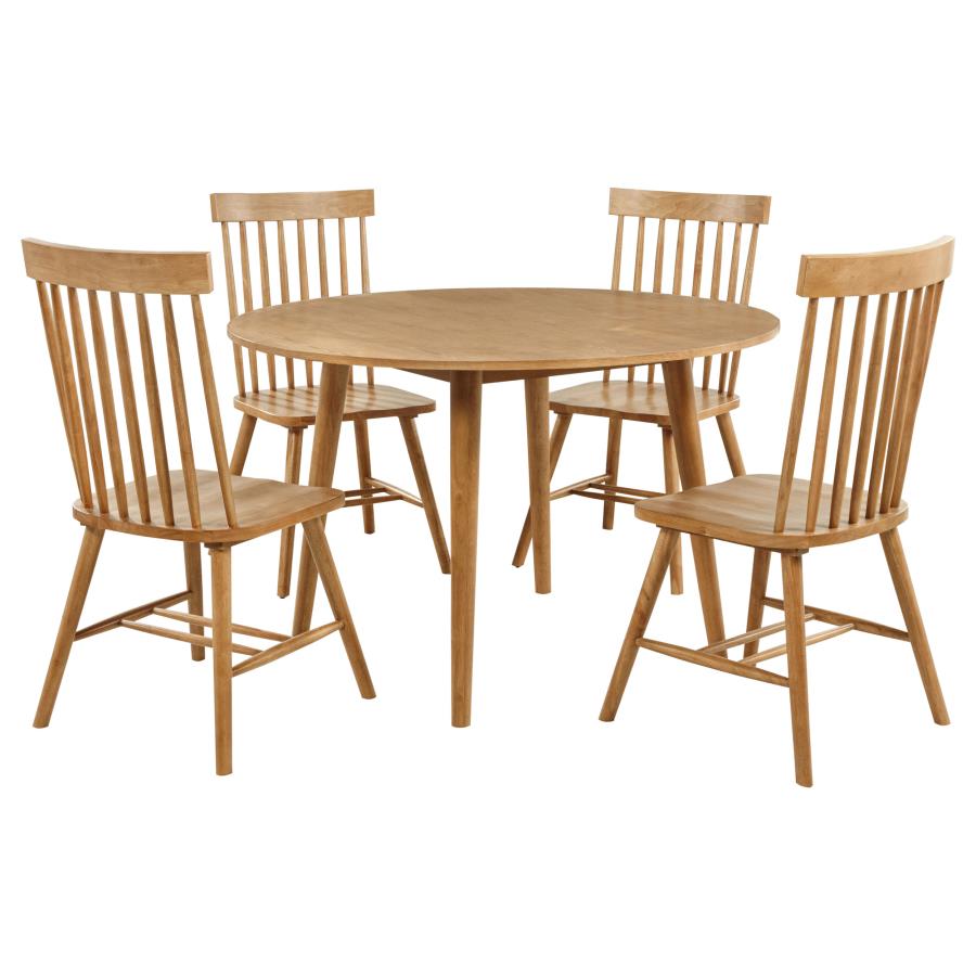 Home & Sleep Outlet - Andrews 5-piece Round Wood Dining Room Table Set Light Ash