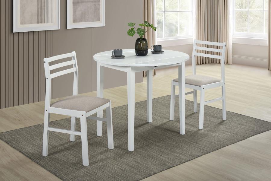 Home & Sleep Outlet - Bucknell 3-piece Round Drop Leaf Dining Table Set White