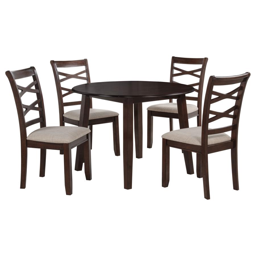 Home & Sleep Outlet - Barton 5-piece Round Wood Dining Table Set Dark Brown