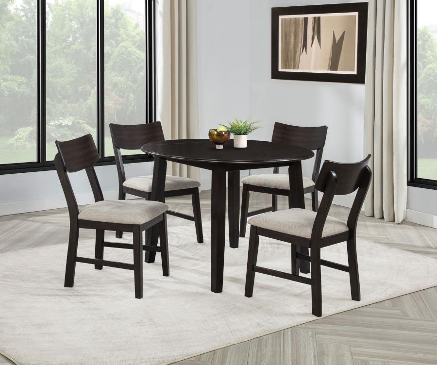 Home & Sleep Outlet - Catley 5-piece Round Drop Leaf Dining Table Set Dark Coffee
