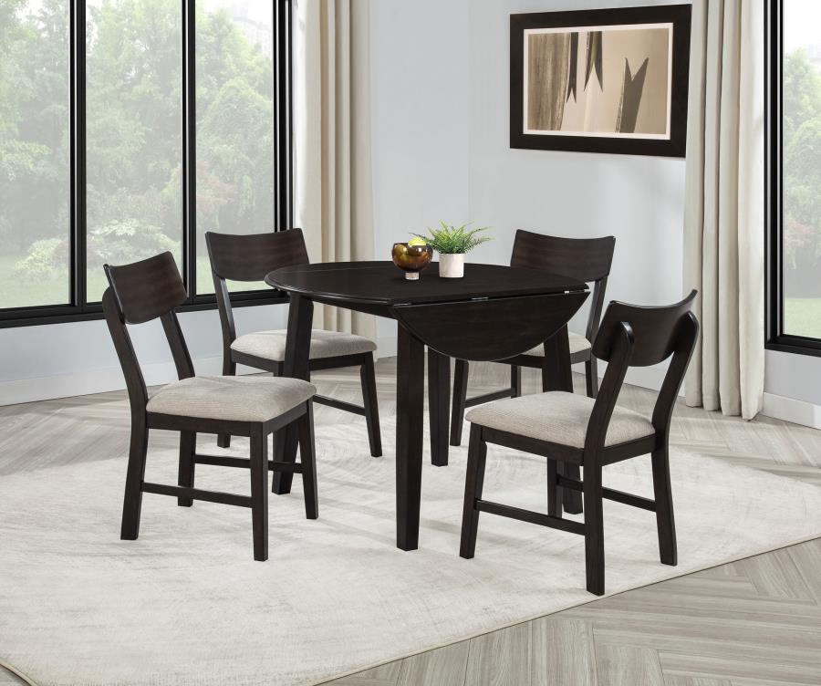 Home & Sleep Outlet - Catley 5-piece Round Drop Leaf Dining Table Set Dark Coffee