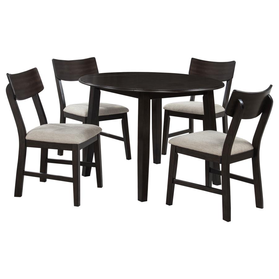 Home & Sleep Outlet - Catley 5-piece Round Drop Leaf Dining Table Set Dark Coffee