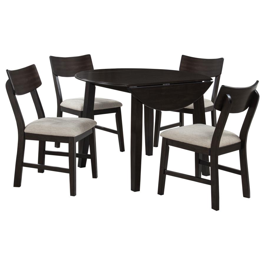 Home & Sleep Outlet - Catley 5-piece Round Drop Leaf Dining Table Set Dark Coffee