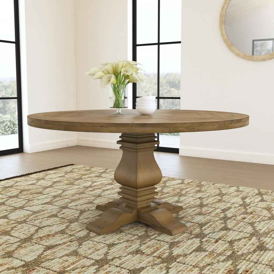 Florence Round 60-inch Wood Dining Table Rustic Honey