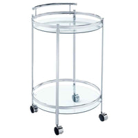 Chrissy Round Glass Shelf Metal Bar Cart Chrome