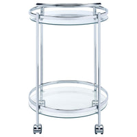 Chrissy Round Glass Shelf Metal Bar Cart Chrome