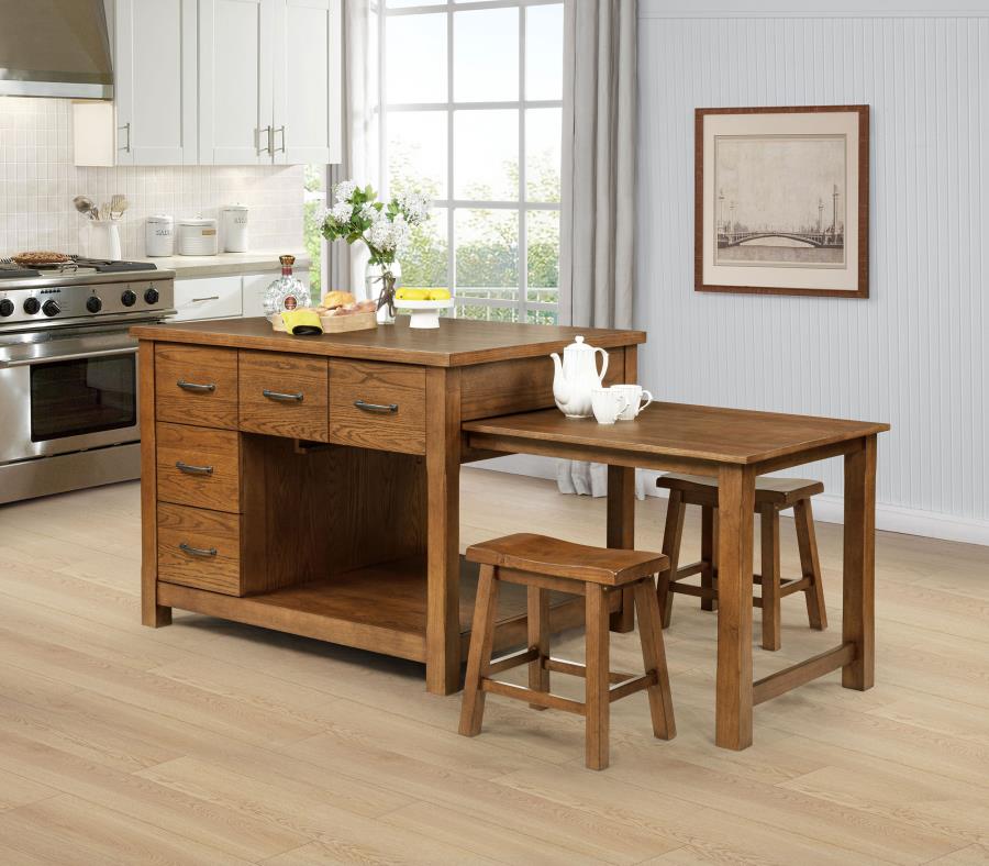 Home & Sleep Outlet - Mayfair 3-piece Kitchen Island with Extension Table Dark Oak