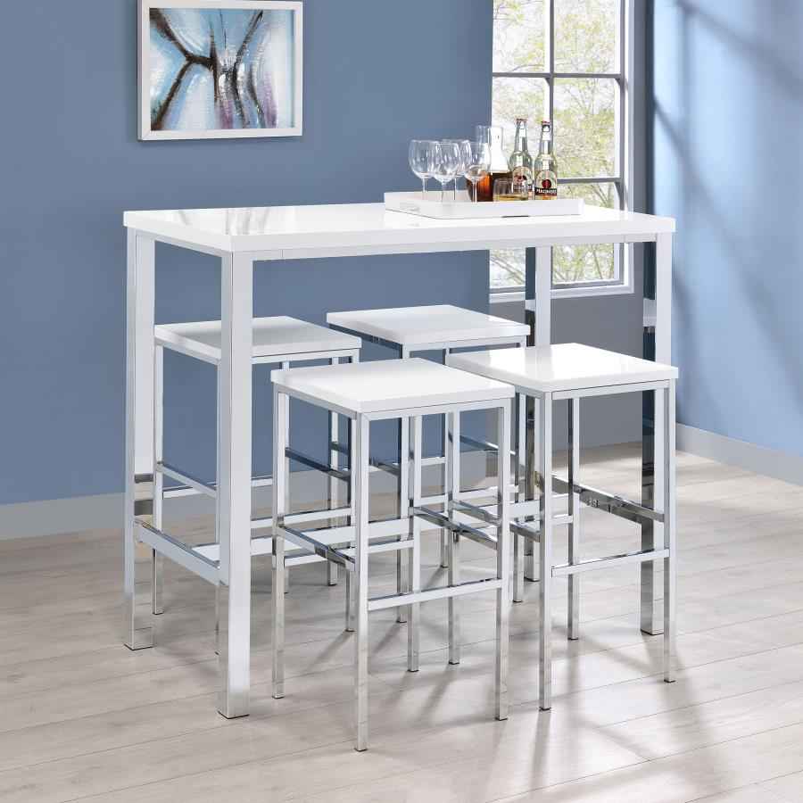 Natividad 5-piece Pub Height Bar Table Set White High Gloss - Home & Sleep Outlet