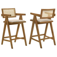Kane Woven Rattan Wood Bar Chair Light Walnut (Set of 2) - Home & Sleep Outlet