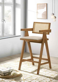 Kane Woven Rattan Wood Bar Chair Light Walnut (Set of 2) - Home & Sleep Outlet