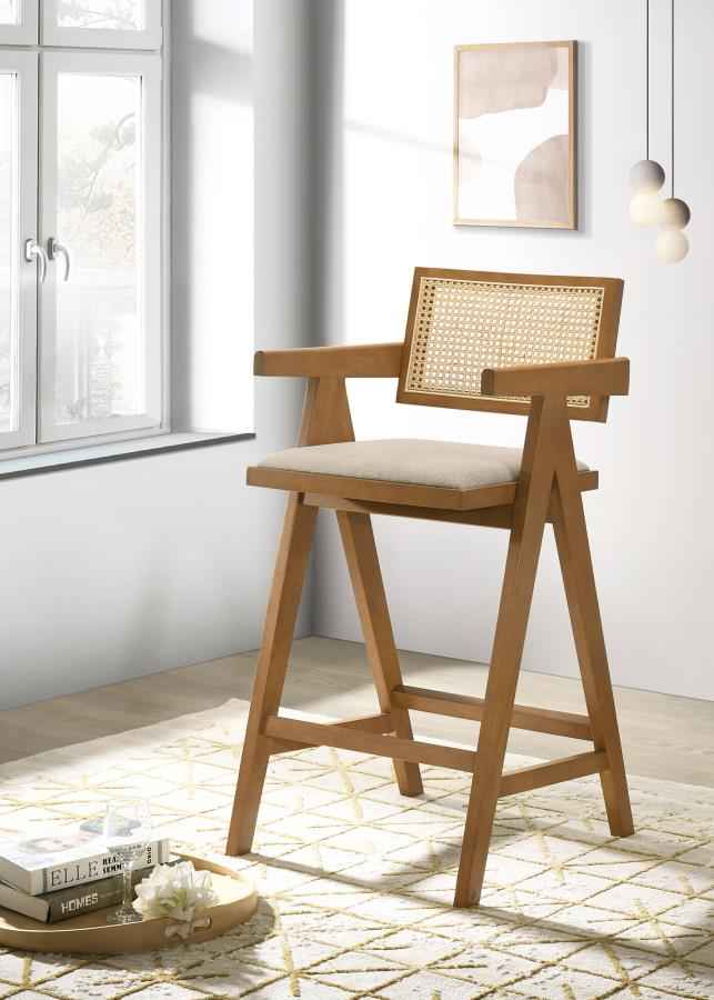Kane Woven Rattan Wood Bar Chair Light Walnut (Set of 2) - Home & Sleep Outlet