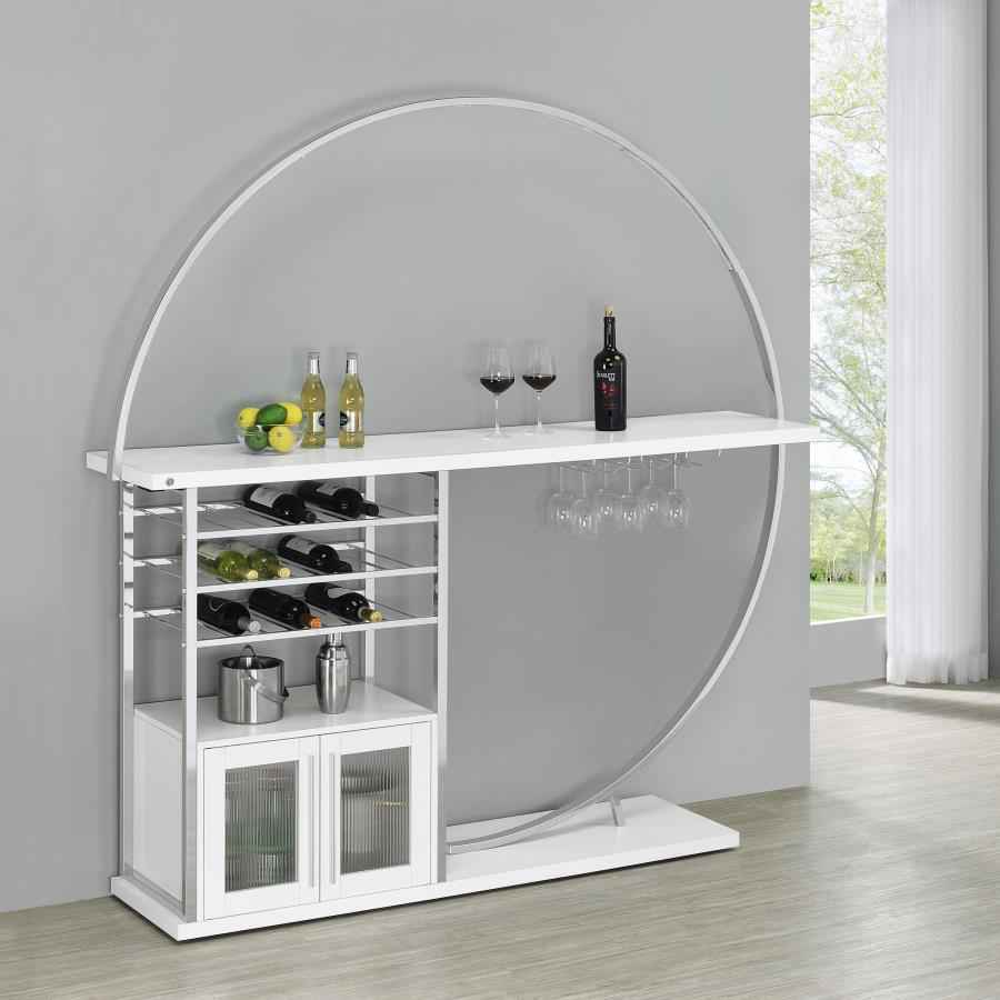 Risley 2-door Circular LED Wine Cabinet White High Gloss - Home & Sleep Outlet