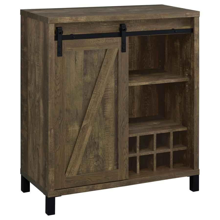 Arlington Sliding Door Home Bar Wine Cabinet Rustic Oak - Home & Sleep Outlet
