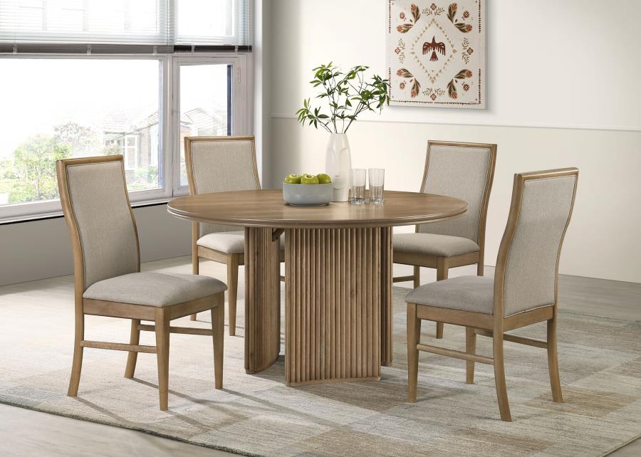 Home & Sleep Outlet - Adina 5-piece Round Dining Table Set Distressed Light Brown